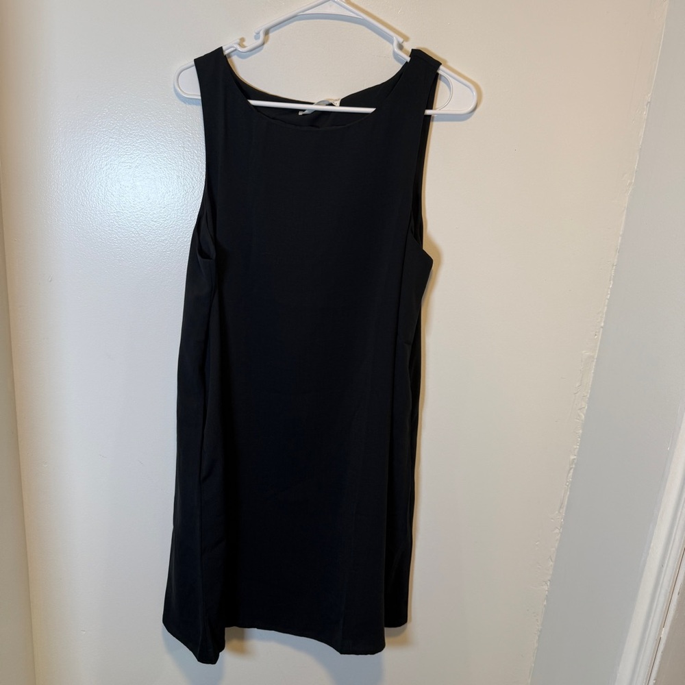 Oak + Fort midi black tank top dress with pockets women's size large‎ NWT